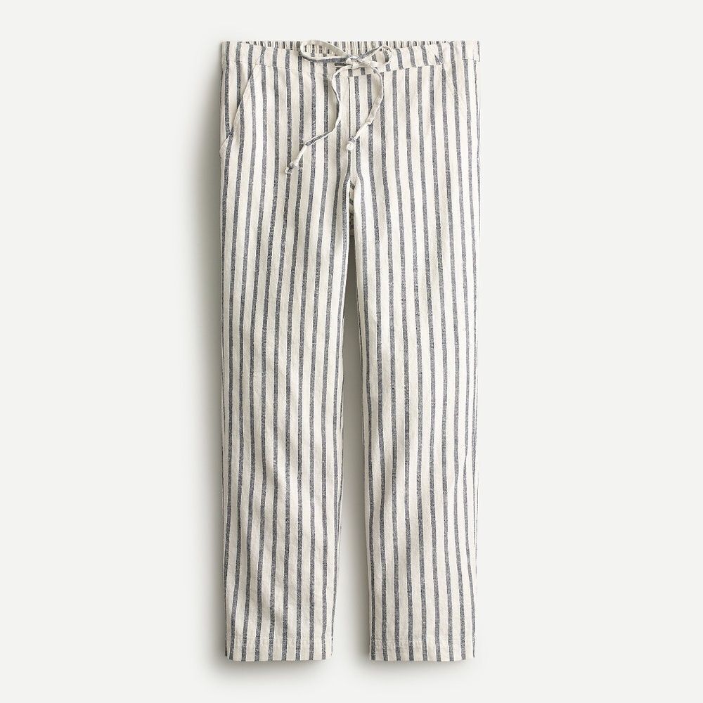J. Crew High Rise Tie Waist Seaside Linen Pants in Navy Stripe